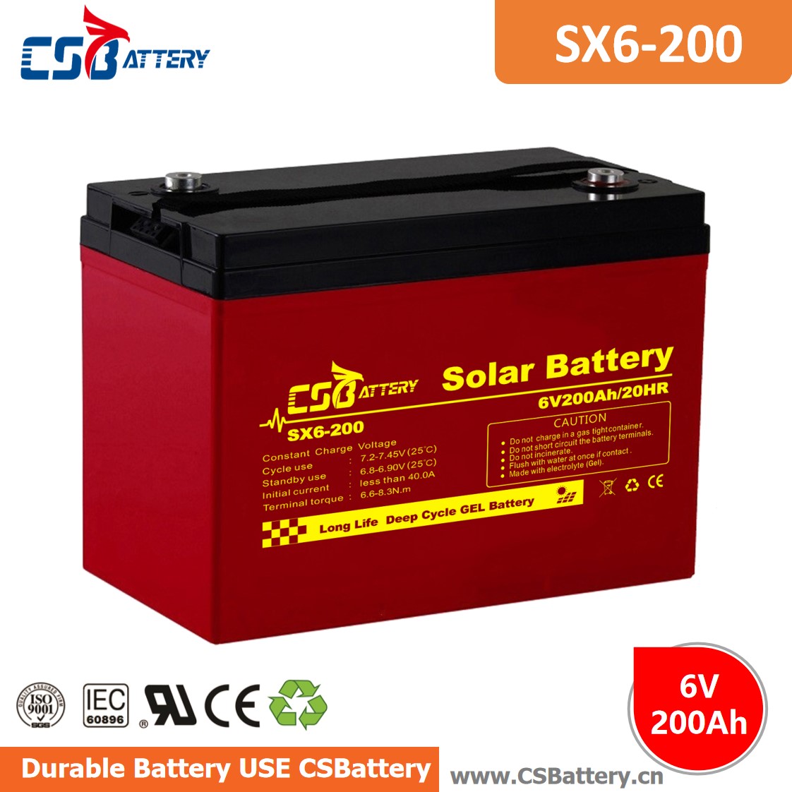 Batterie GEL à cycle profond SX6-200 6V 200Ah-Ada

