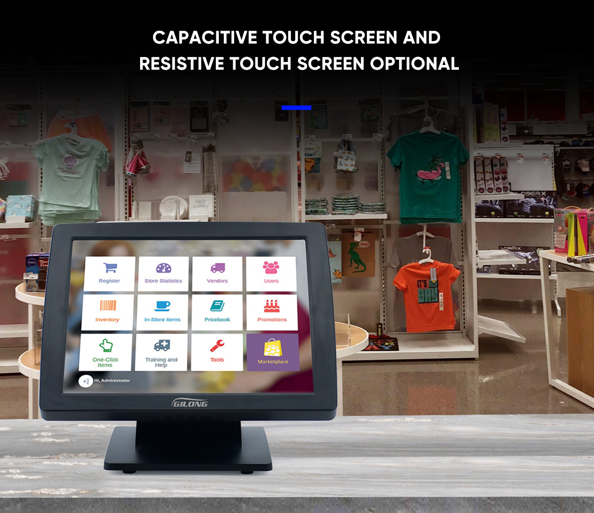 écran tactile pos de supermarché