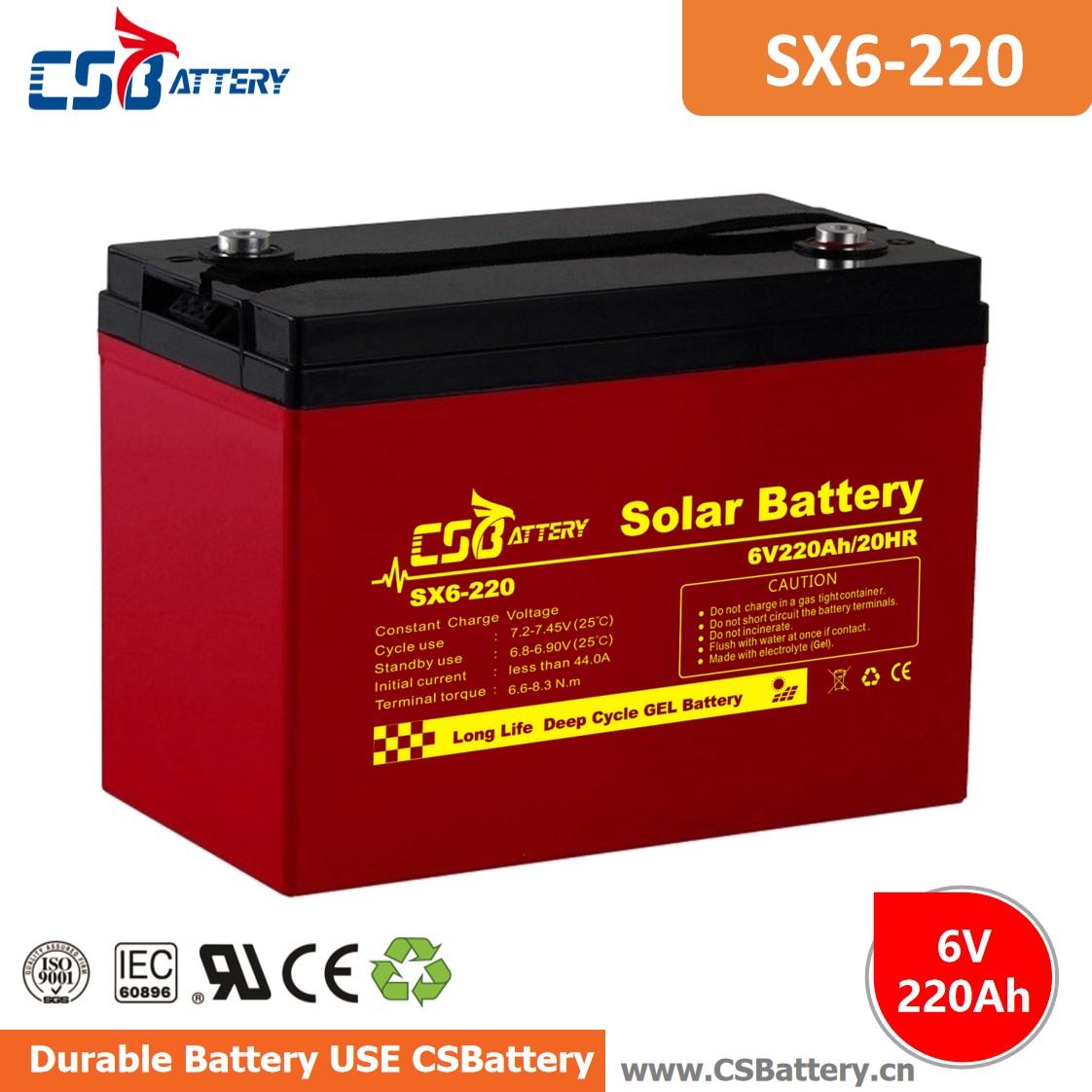 Batterie GEL à cycle profond SX6-220 6V 220Ah-Ada
