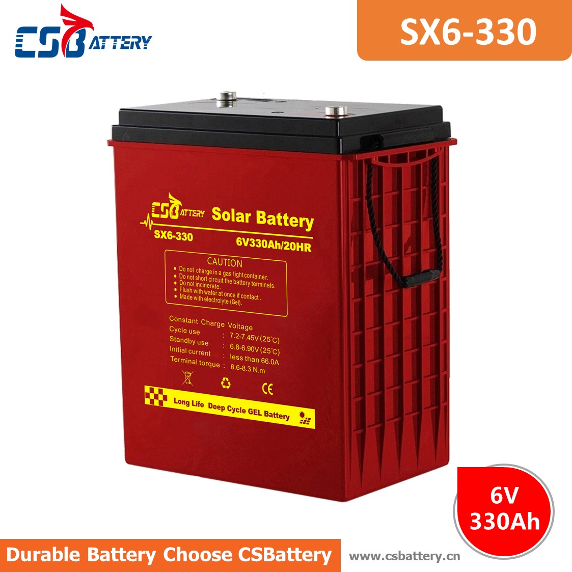Batterie GEL à cycle profond SX6-330 6V 330Ah
