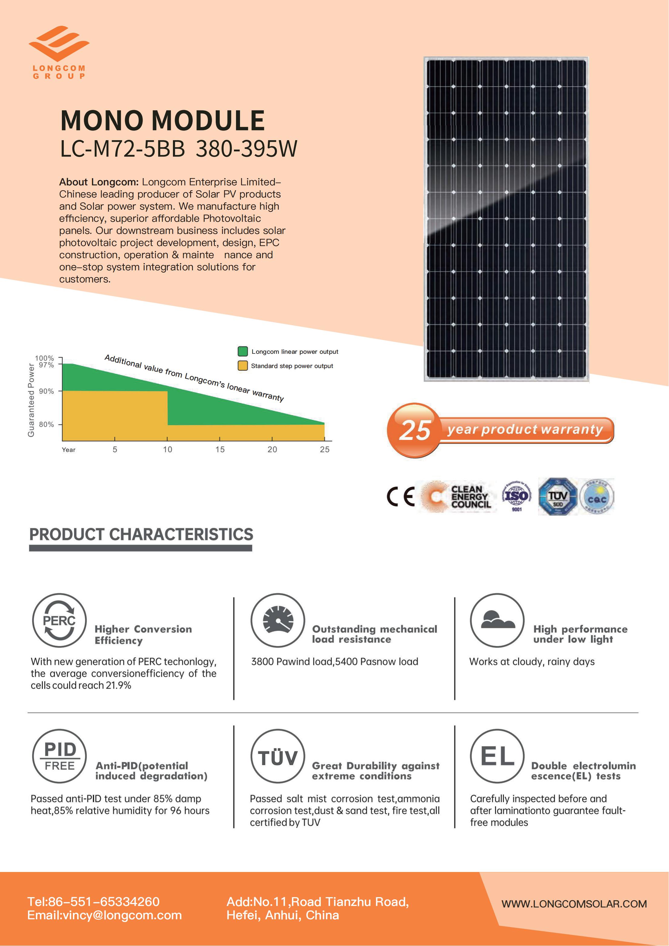 Mono panneau solaire haute efficacité 380W