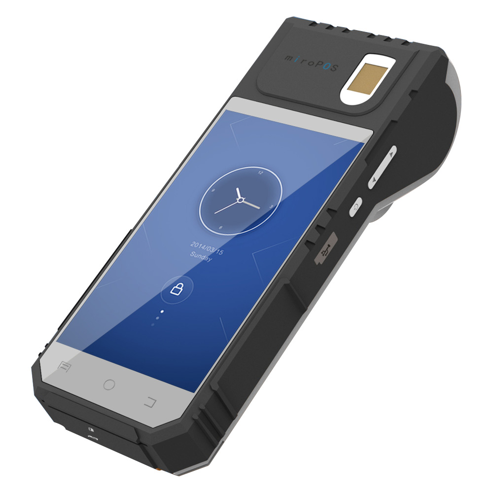 Terminal d'imprimante biométrique Android POS Android 6.0 2D Laser Barcode Scanner avec chargement sans fil
