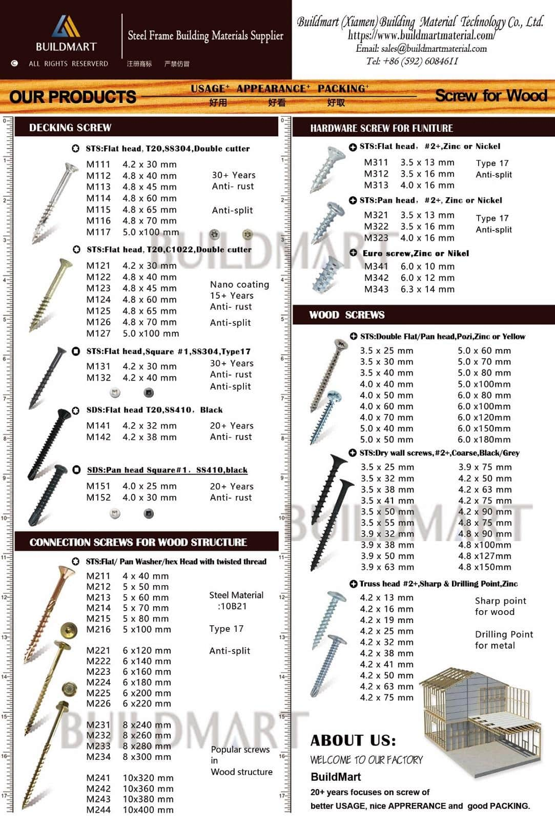 Vis de charpente en acier standard universelle