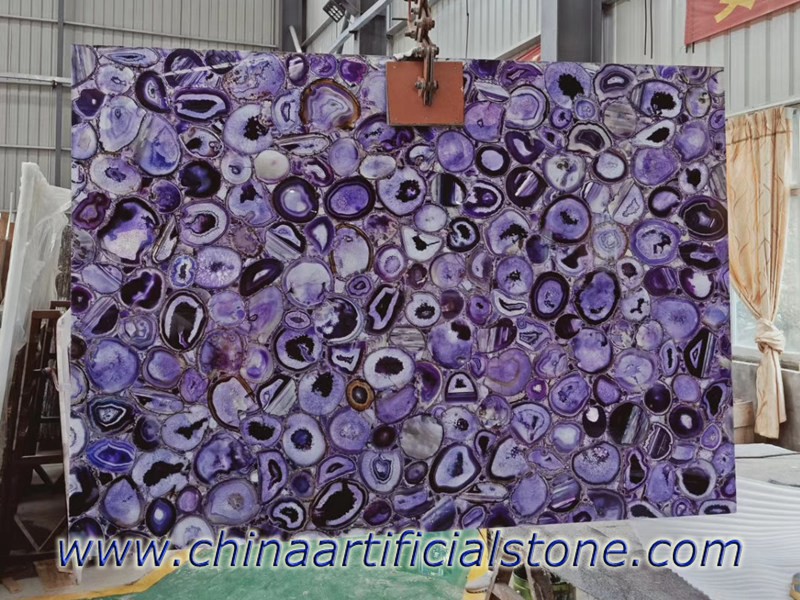Panneaux translucides en pierre semi-précieuse d'agate violette
