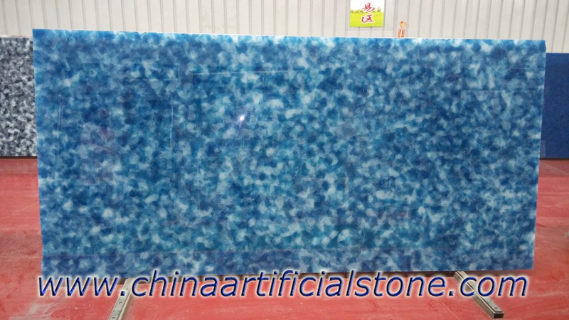 Surface de comptoirs en verre recyclé broyé bleu et blanc
