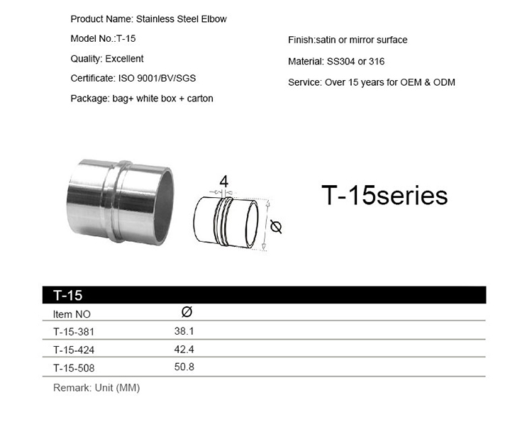 Coude à 180 degrés en acier inoxydable 316L