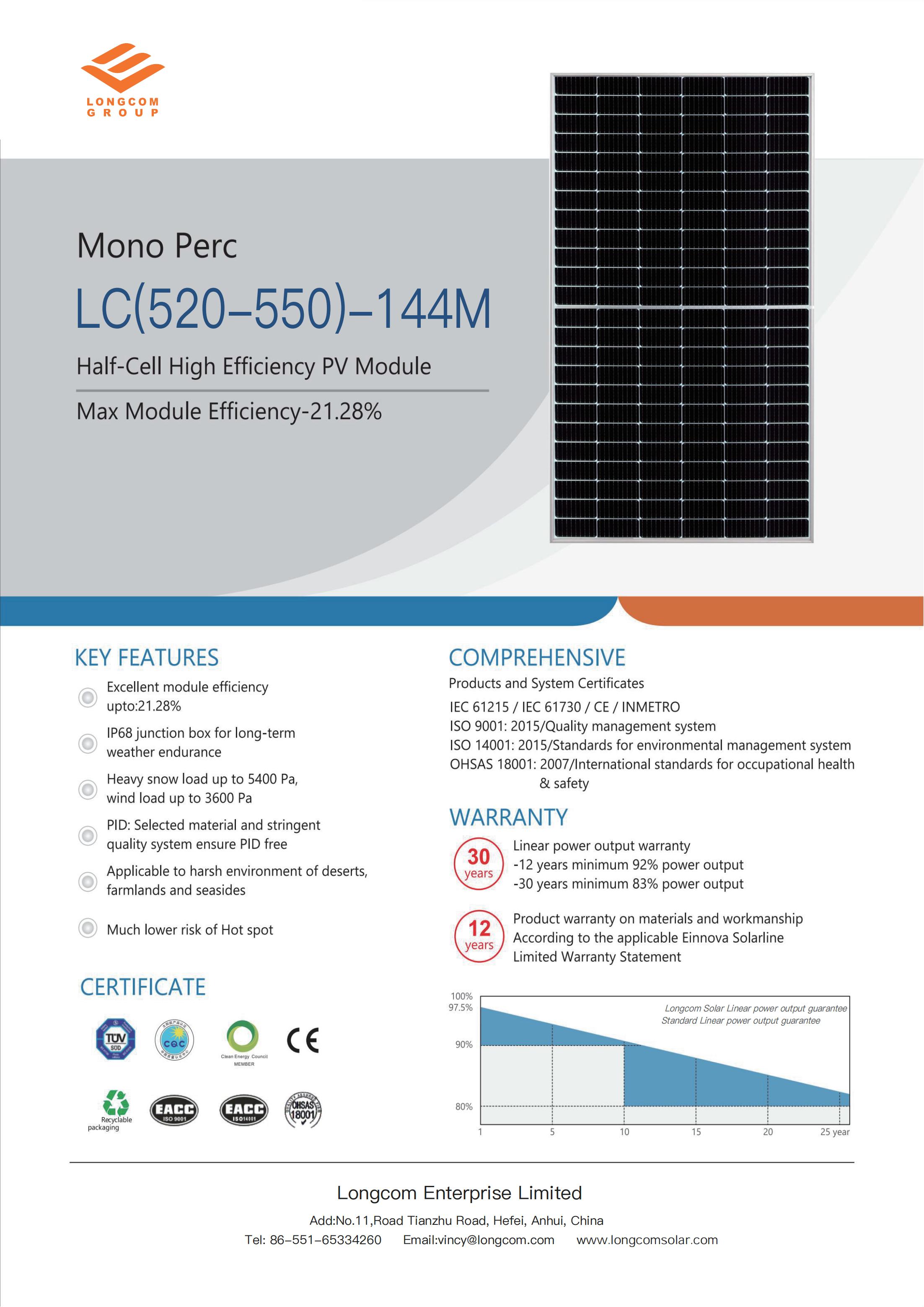 Panneau solaire haute efficacité demi-cellule 520W
