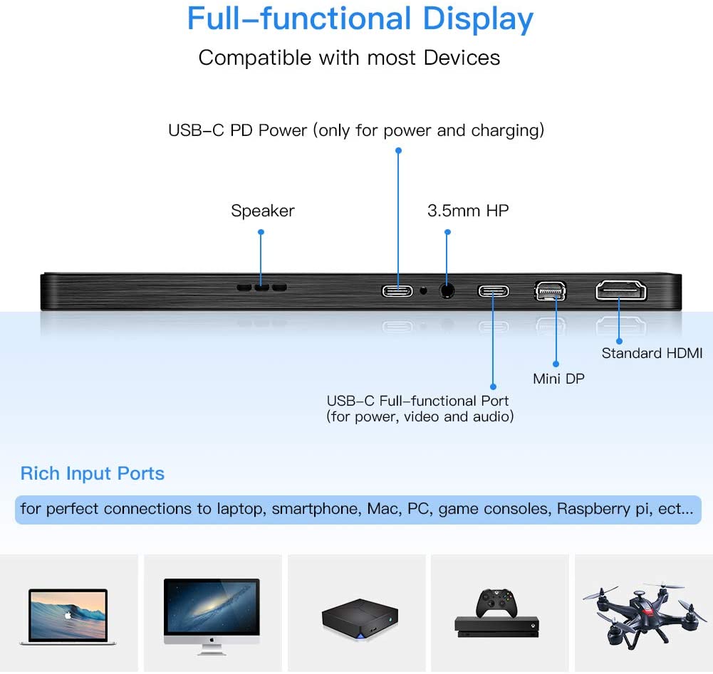 Full hd 4K USB Type-c PC Gaming 13,3 pouces Moniteur ips portable pour téléphone intelligent Ordinateur portable
