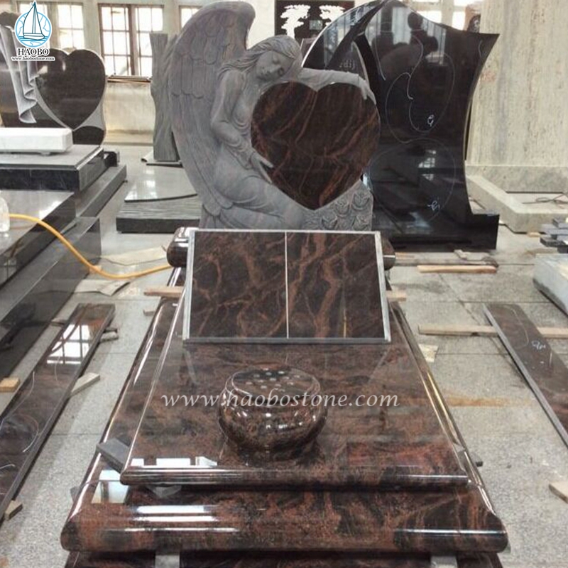 Nouvelles pierres tombales d'ange rose sculptées à la main en granit Aurora

