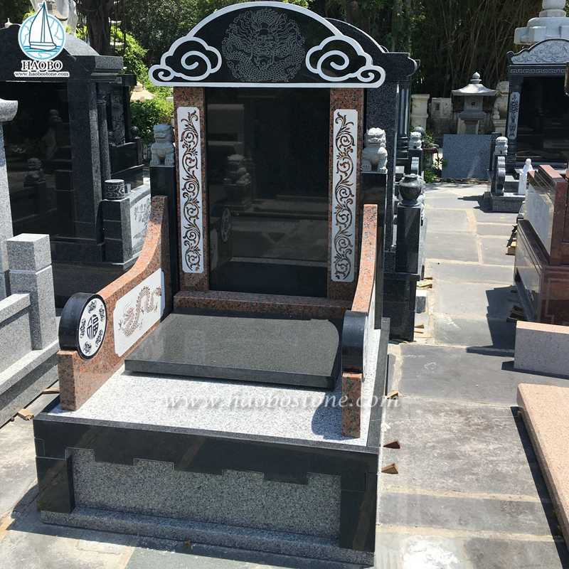 Pierre tombale funéraire Gravin de nuages ​​de granit noir de style chinois
