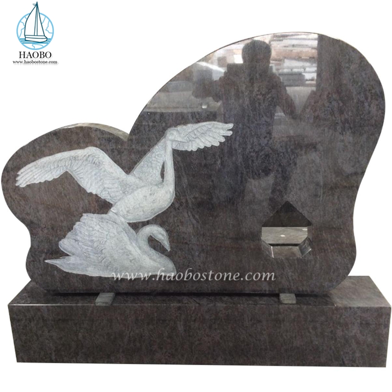 Granit Bahama Blue Swan Cimetière Tombstone Sculpté
