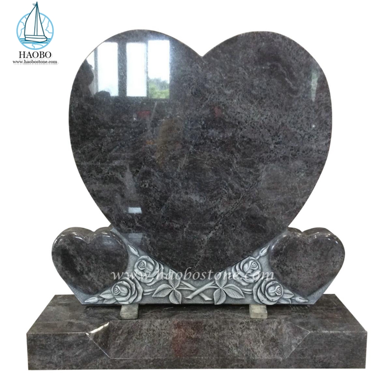 Bahama Blue Heart en forme de pierre tombale commémorative sculptée en rose
