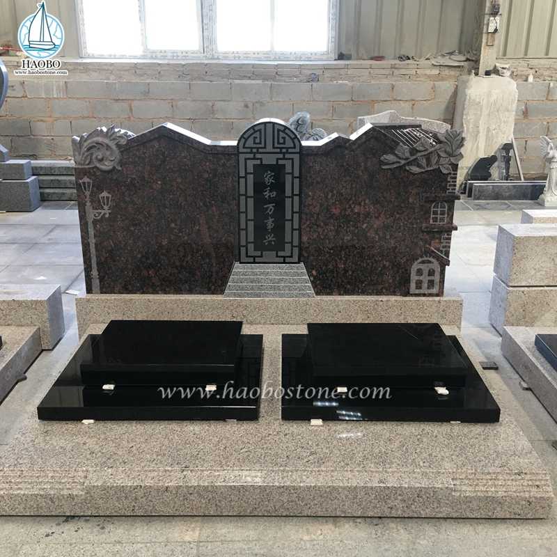 Maison de granit de style chinois sculptée monument cimetière double
