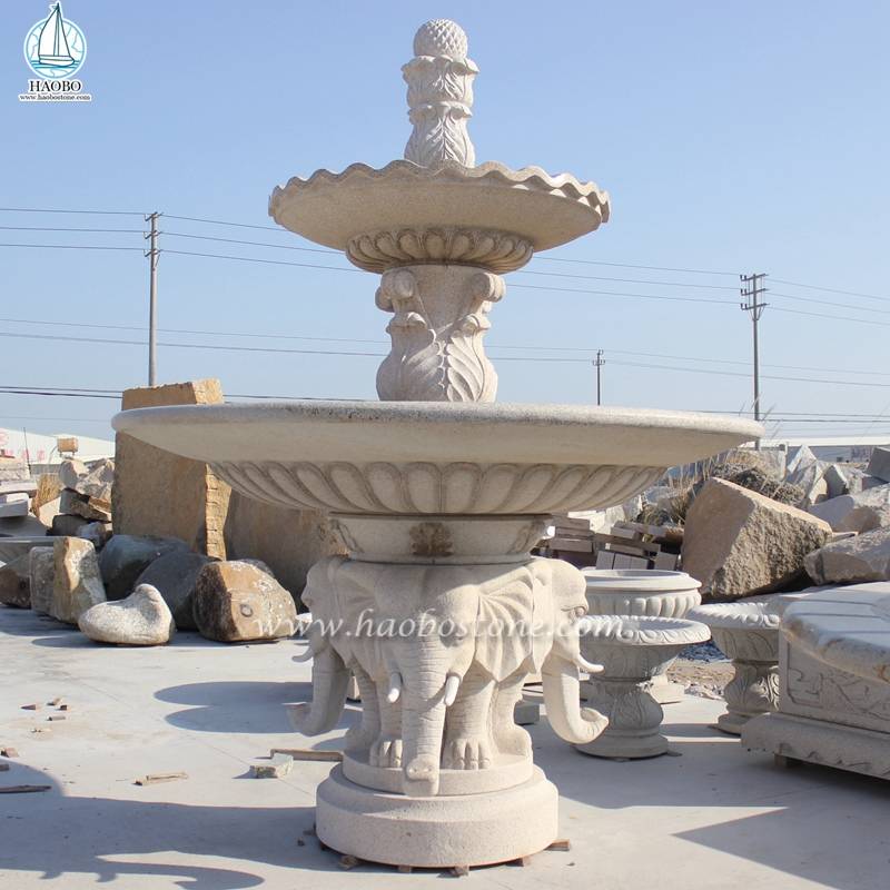 Fontaine de roue à eau en marbre Decoratin de jardin avec sculpture d'éléphant
