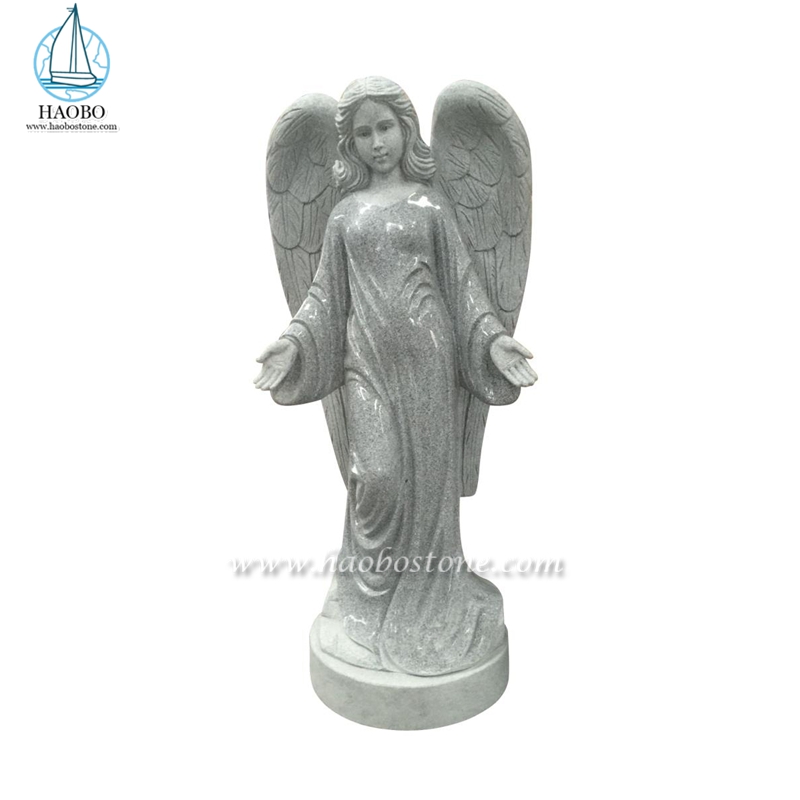 Statue d'ange debout en granit gris personnalisé pour le mémorial

