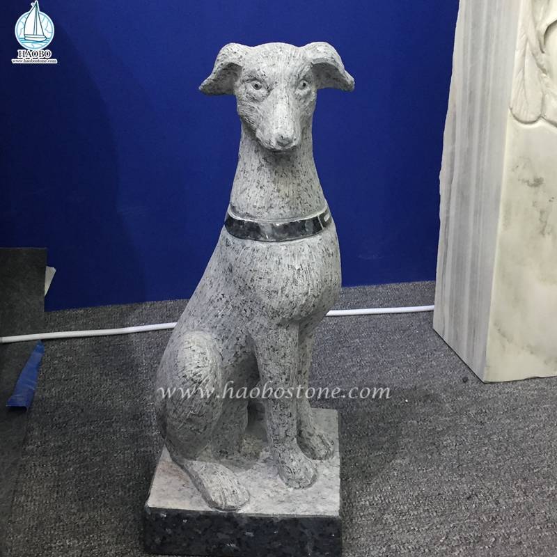Sculpture de chien d'animal de décoration de jardin de granit gris
