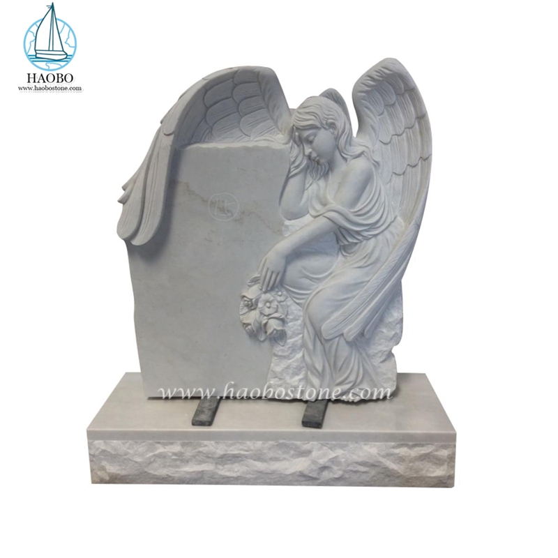 Statue d'ange pleureur sculptée à la main en marbre blanc Han
