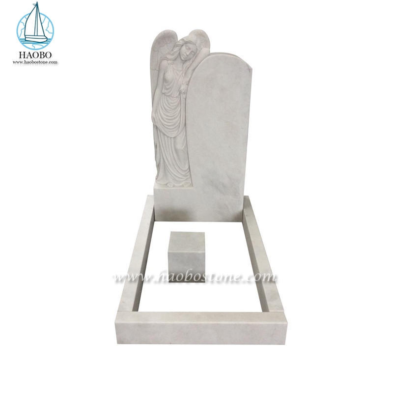Pierre tombale verticale sculptée d'un ange debout en marbre blanc Han
