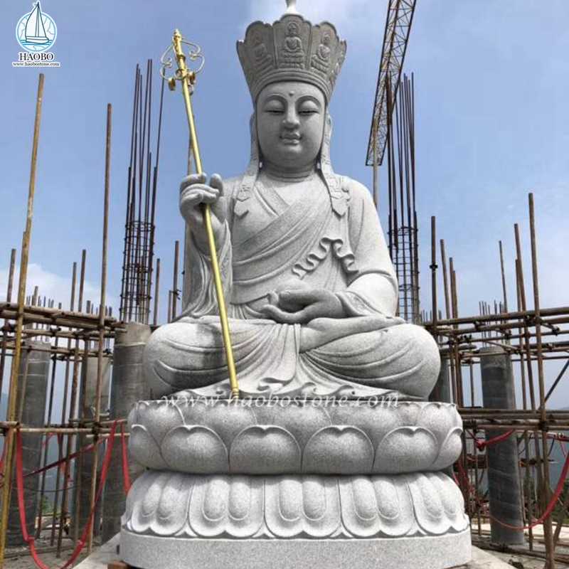 Statue bouddhiste de temple sculptée à la main en granit de pierre naturelle
