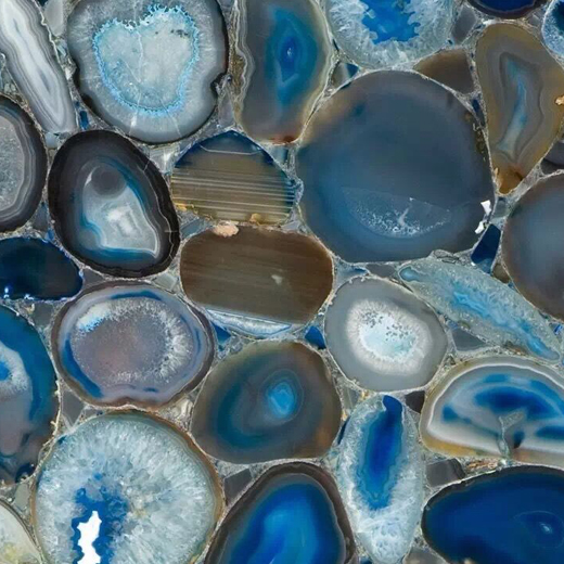 Dalle d'onyx translucide de type pierre semi-précieuse d'agate bleue pour le mur intérieur
