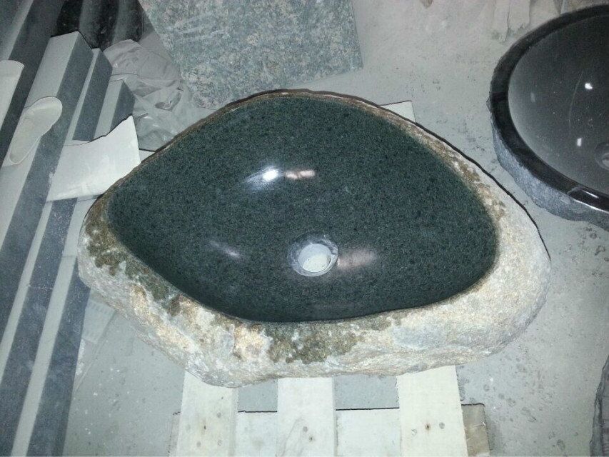 Lavabo et vasque de salle de bain en granit vert naturel
