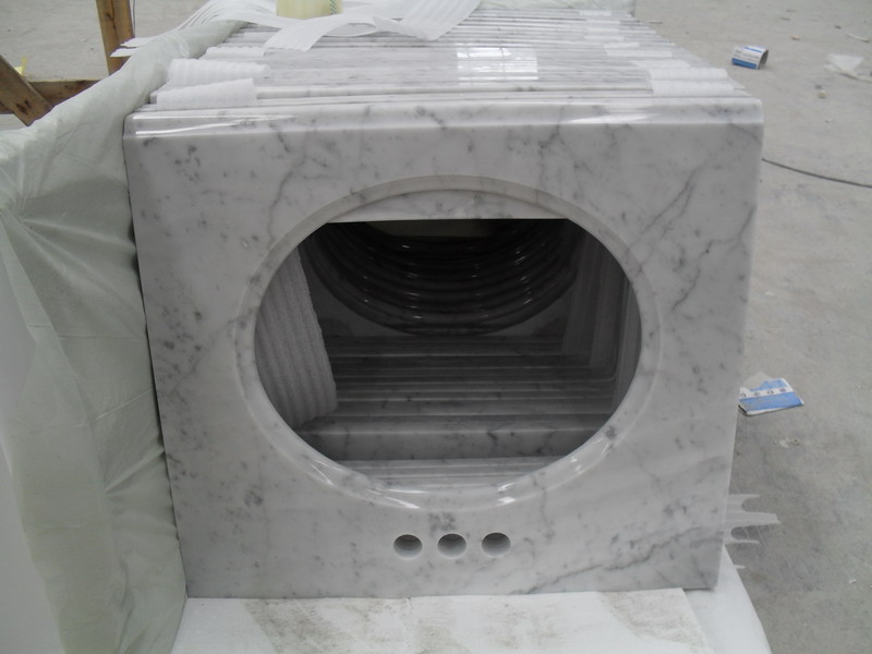 Dessus de vanité de salle de bain en marbre blanc Bianco Carrara
