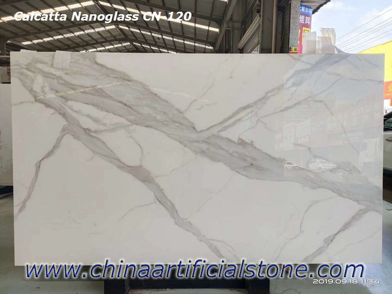 Dalles de marbre en verre Nano White Calacatta
