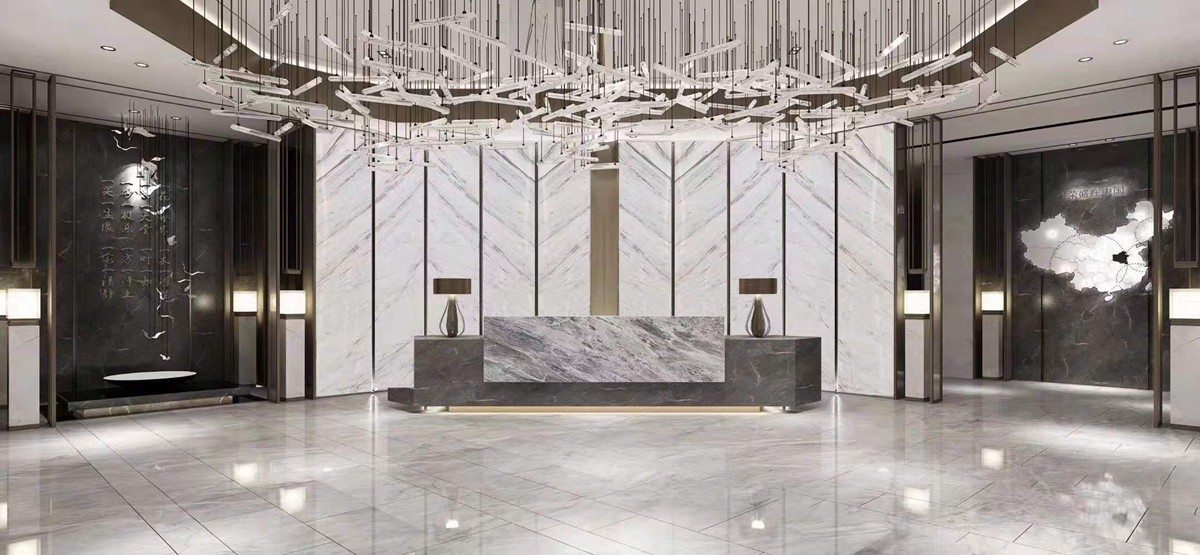 Projet de carreaux de marbre Bianco Carrara pour revêtements de sol et murs