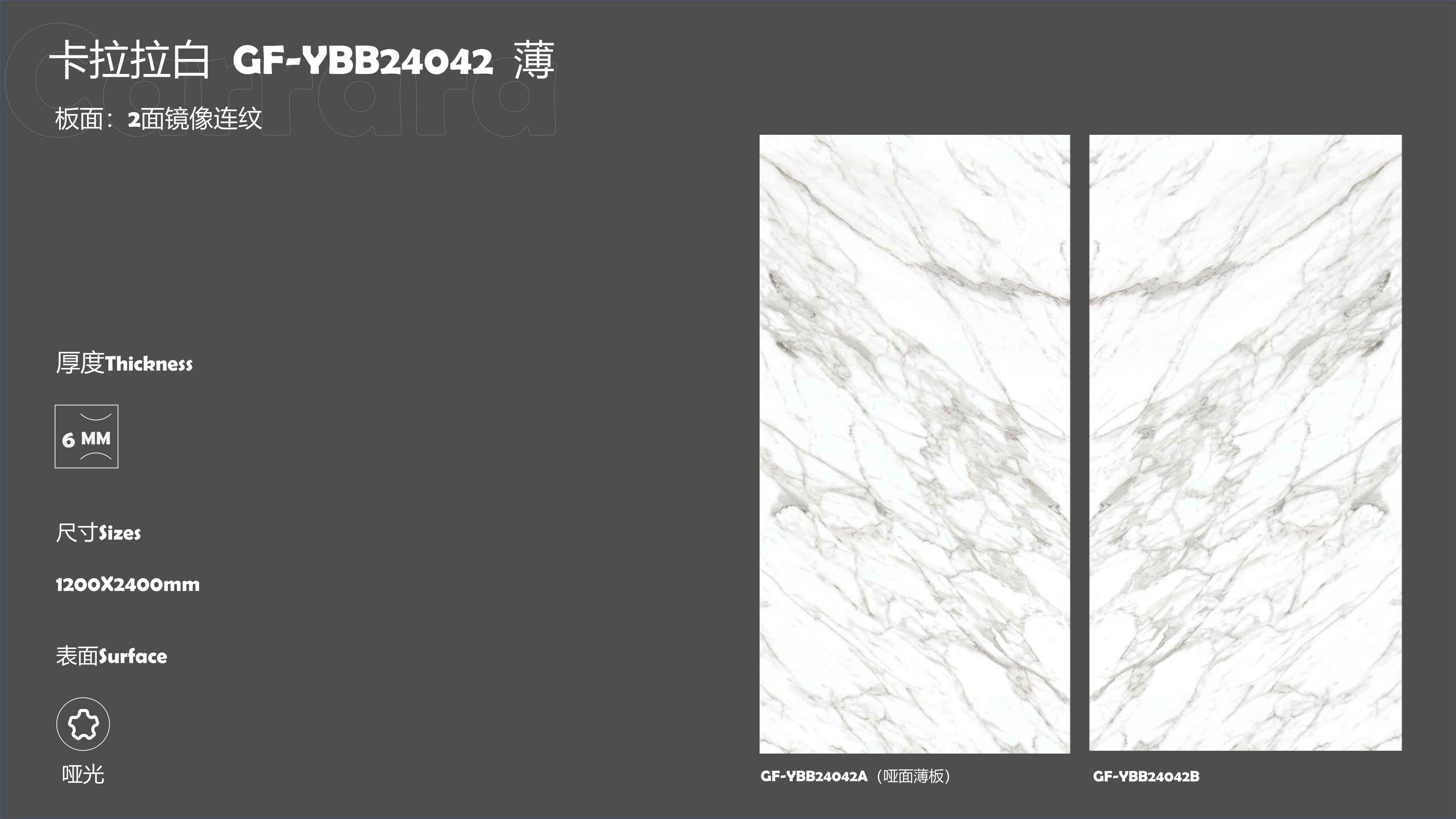 Dalles de porcelaine assorties Carrara White Book 2400x1200x6mm
