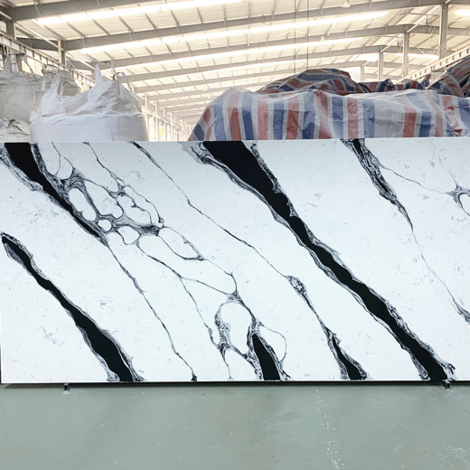 Dalle de pierre de dessus de table de dalle de quartz blanc de lignes noires du fabricant de la Chine
