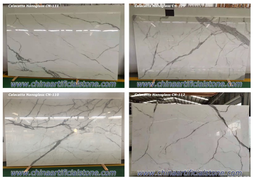 Dalles de marbre en verre cristallisé Nano White Calacatta
