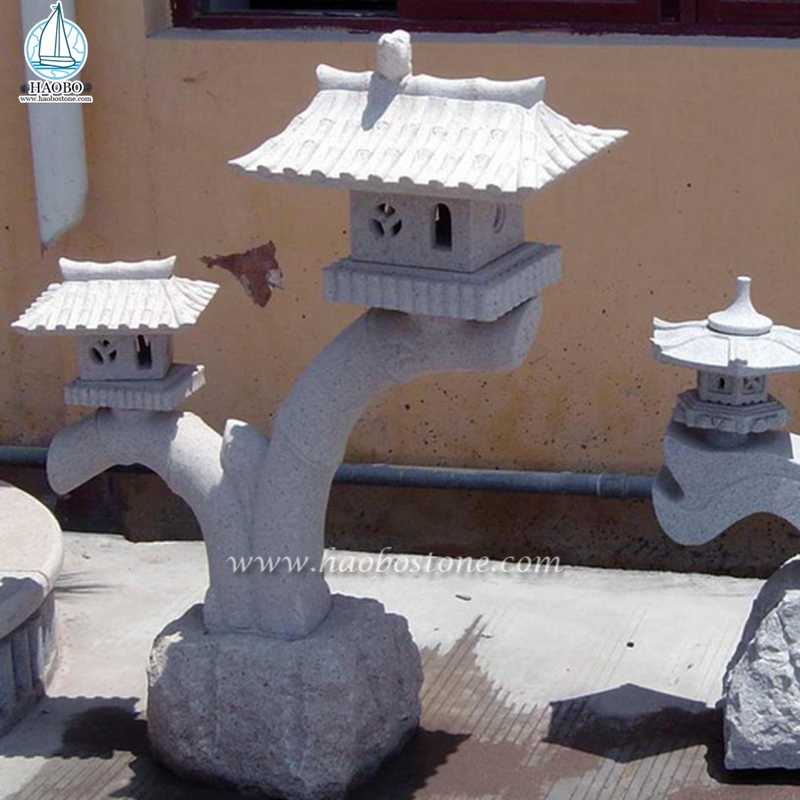 Lanterne en pierre de granit de jardin oriental de style japonais
