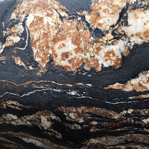 Pierre naturelle de veine dorée de dalle de granit noir de dragon pour le préfabriqué de partie supérieure du comptoir

