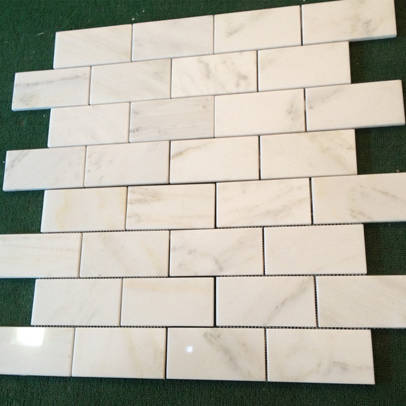 Carreaux de mosaïque en marbre rectangle horizontal blanc
