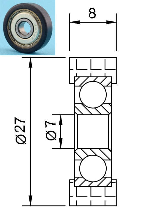 Rouleau de roulement en nylon 627zz