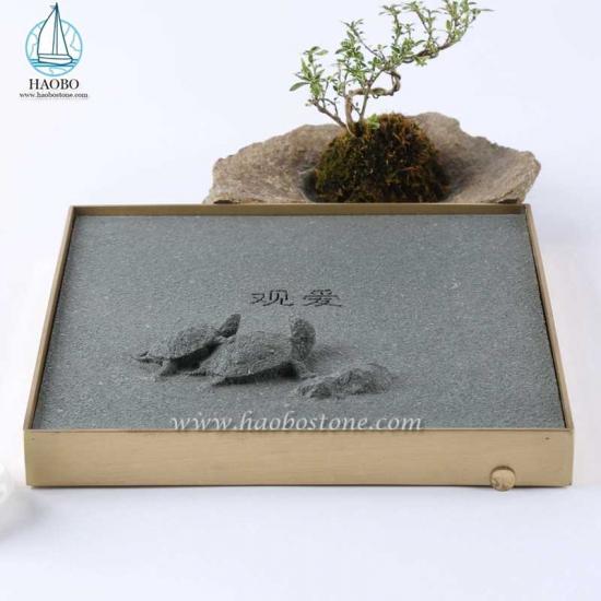 Plateau à thé carré en forme de tortue au design original en granit gris
