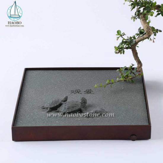 Plateau de thé carré de sculpture de tortue de conception de granit naturel de la Chine
