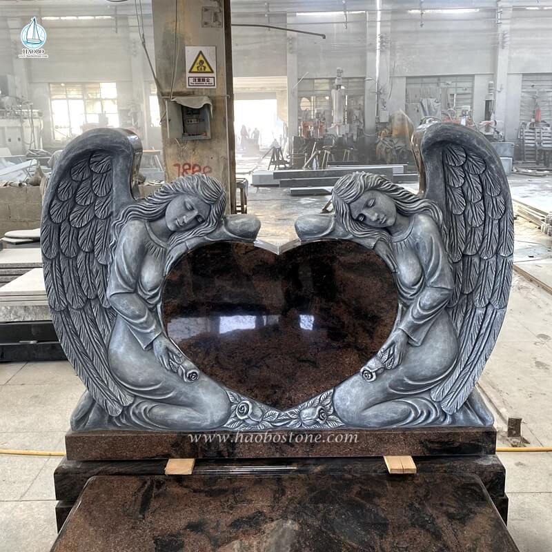 Aurora Granit Double Angel Holding Heart Sculpture Cimetière Monument
