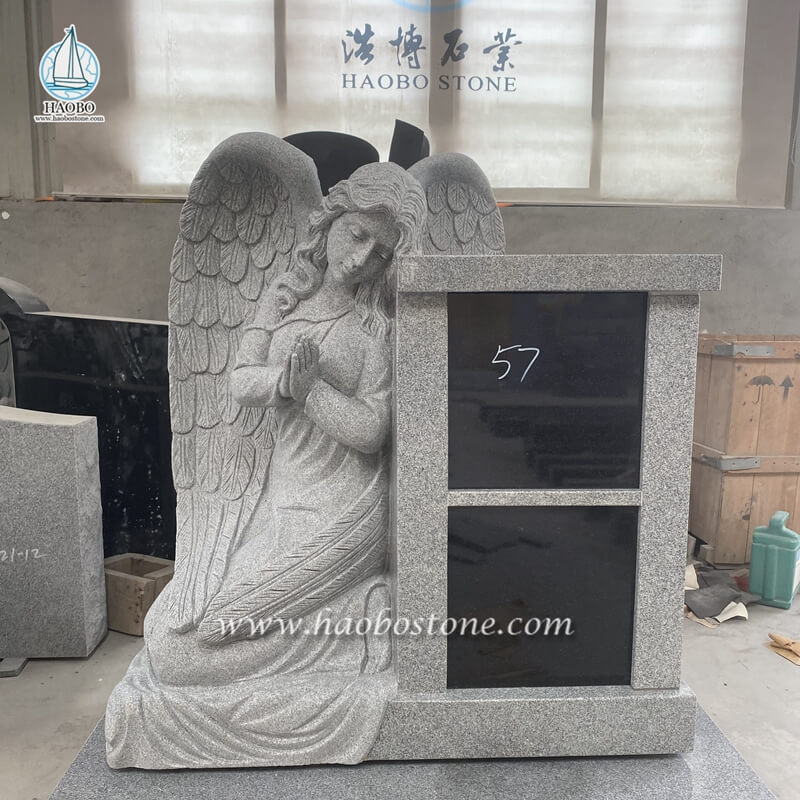Columbarium personnel 2 niches en granit gris avec statue d'ange
