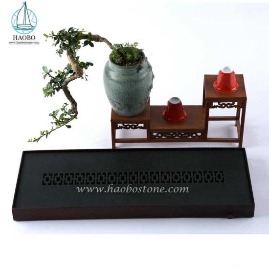 Plateau à thé rectangulaire en pierre de granit noir Chine Design
