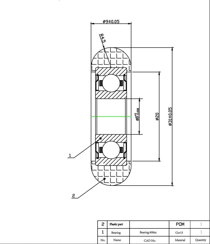 Dimensions des roues du siège d'aviron 608ZZ